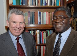 St Andrews' Dean of Medicine Professor Hugh MacDougall with Undergraduate Dean of Blantyre's College of Medicine, Professor Johnstone Kumwenda (photo: Alan Richardson)